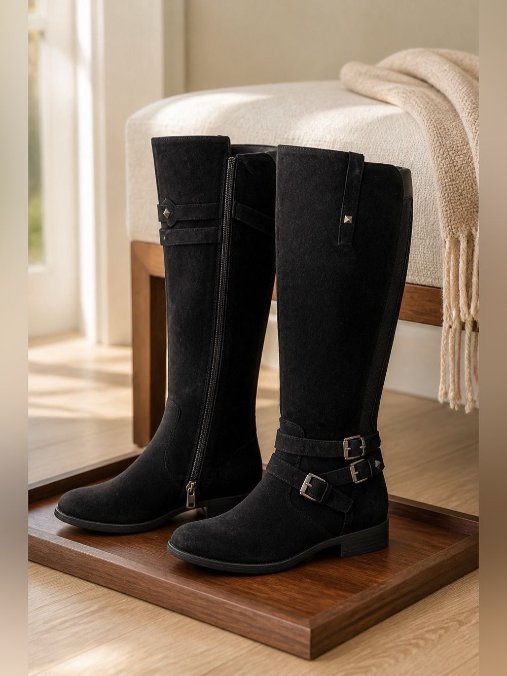 Marc Fisher Classic Black Suede Knee-High Riding Boots